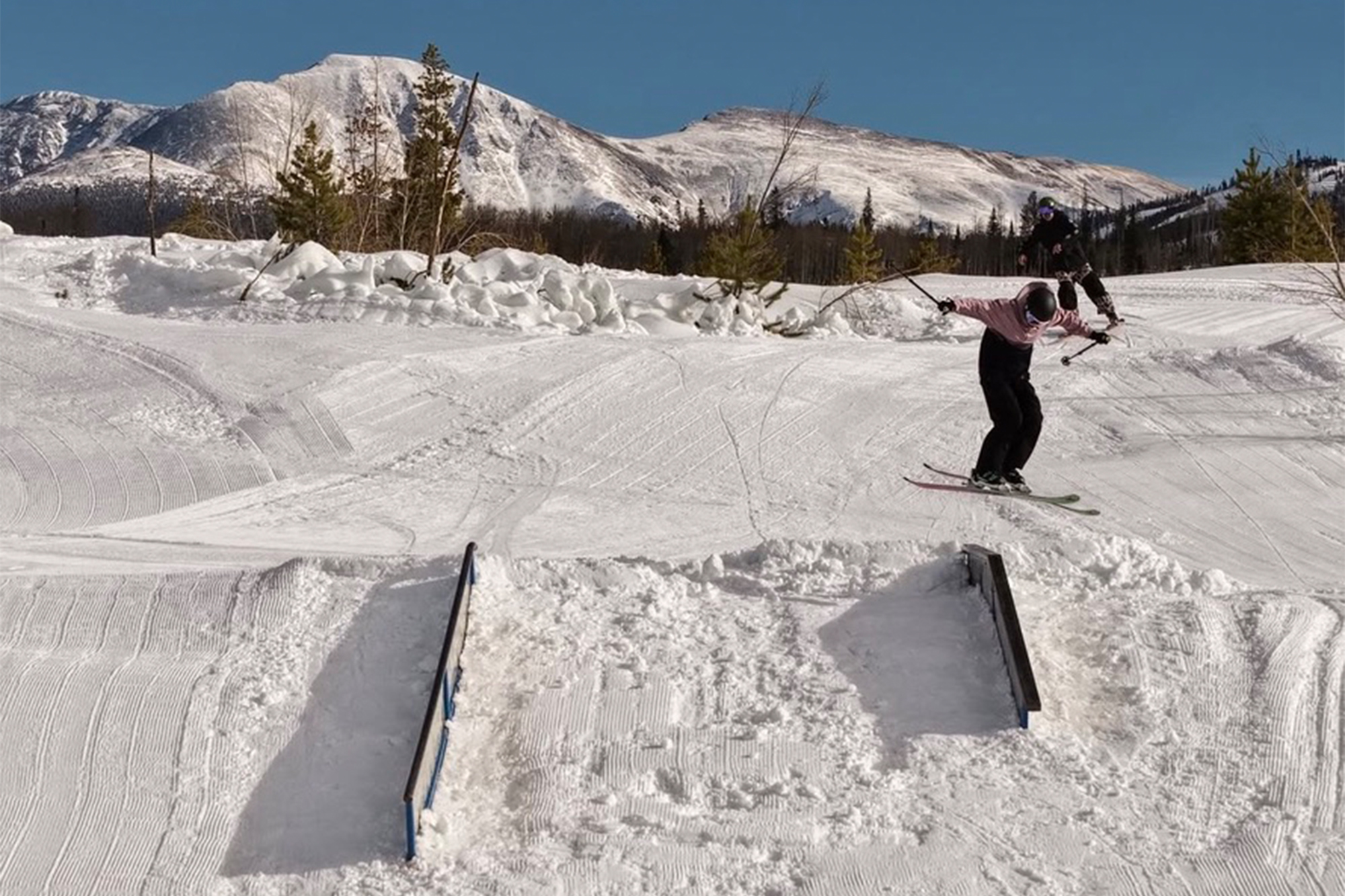Skier using terrain park
